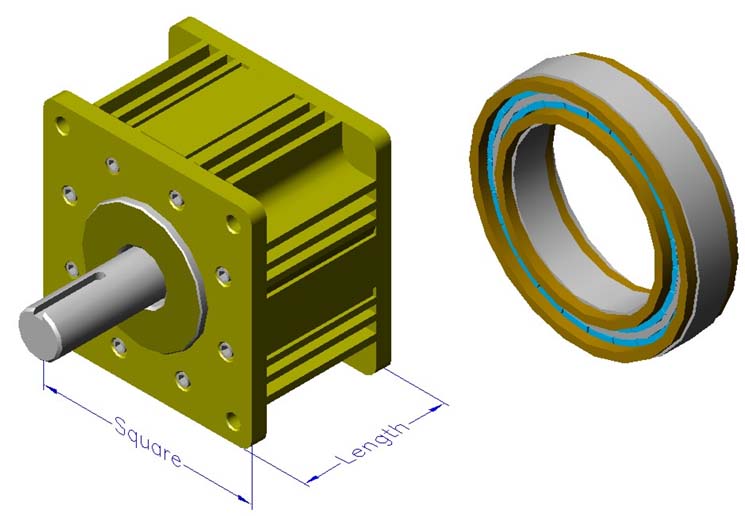 Housed slotless iron core brushless motors, radial, double winding